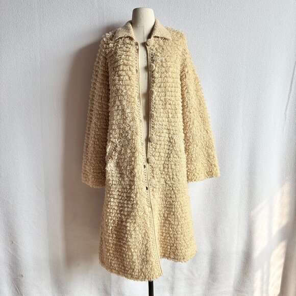 1960s 1970s Cream Colored Wool Hand Woven Coat - Picture 1 of 14